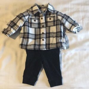NWOT Black and white plaid shirt with black pants